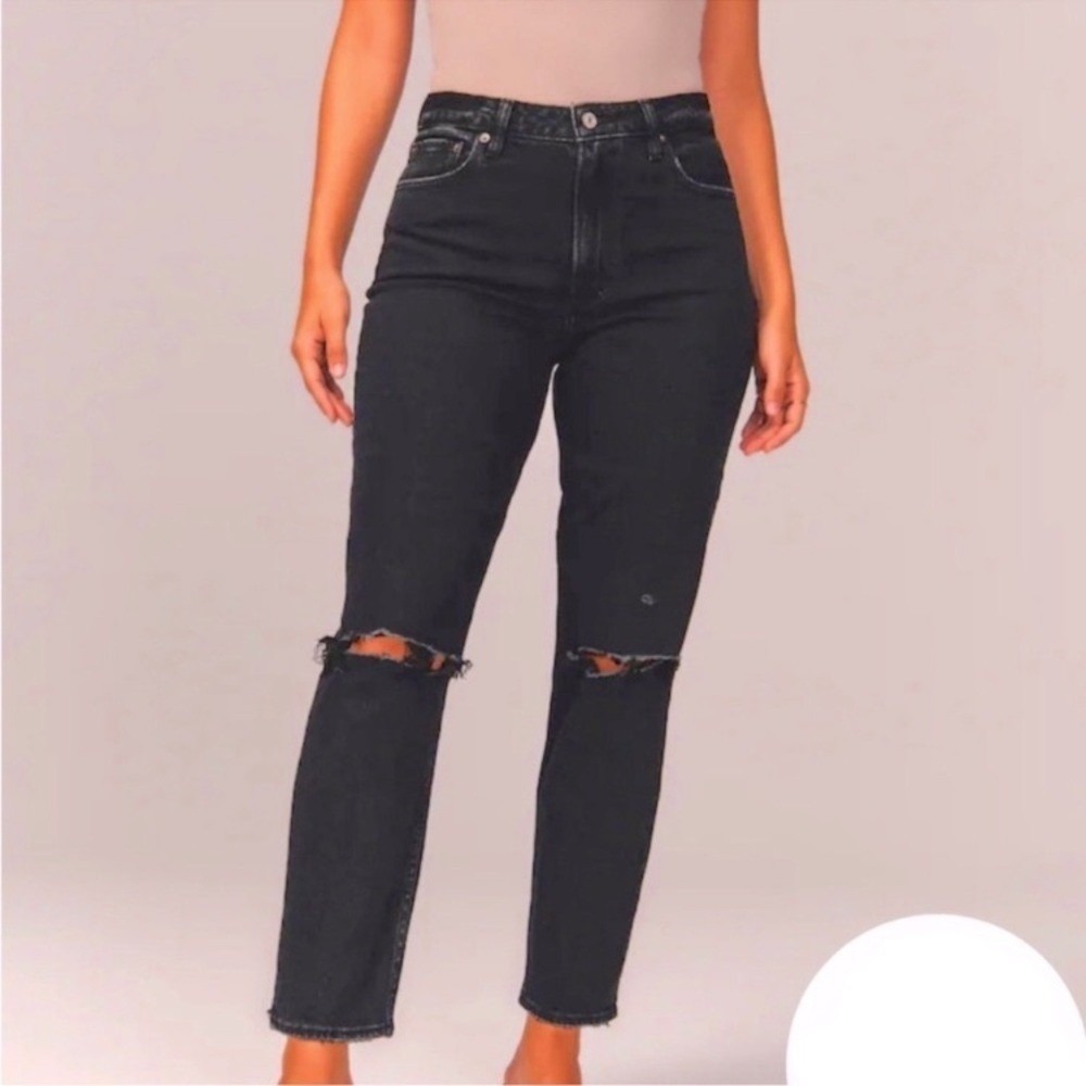 abercrombie and fitch mom high rise jeans size 26 black wash distressed